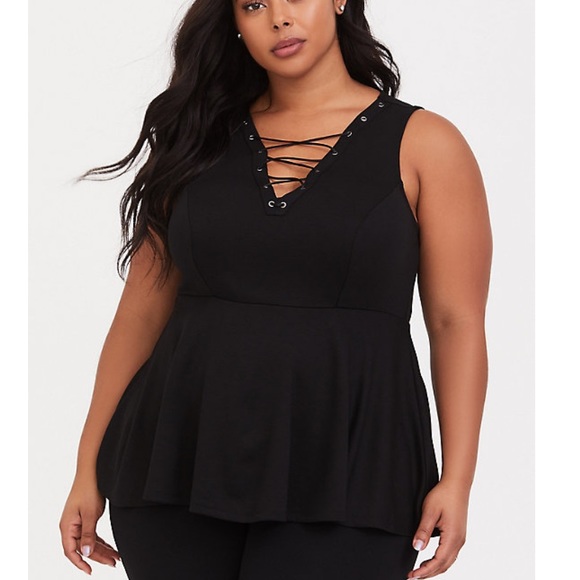 torrid Tops - Torrid Black Lace Up Ponte Peplum Top sz 2 18/29